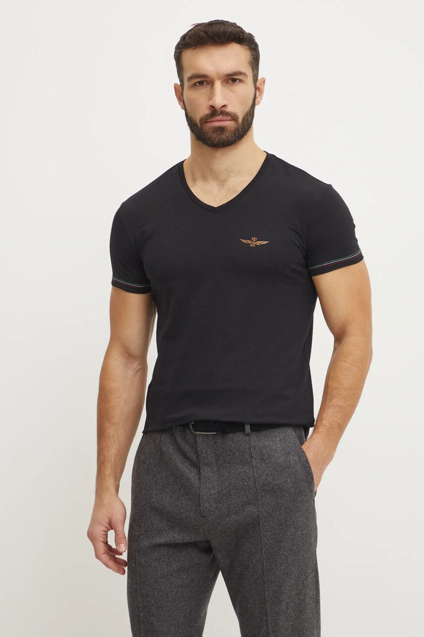 Aeronautica Militare tricou barbati, culoarea negru, neted, AM1UTI004