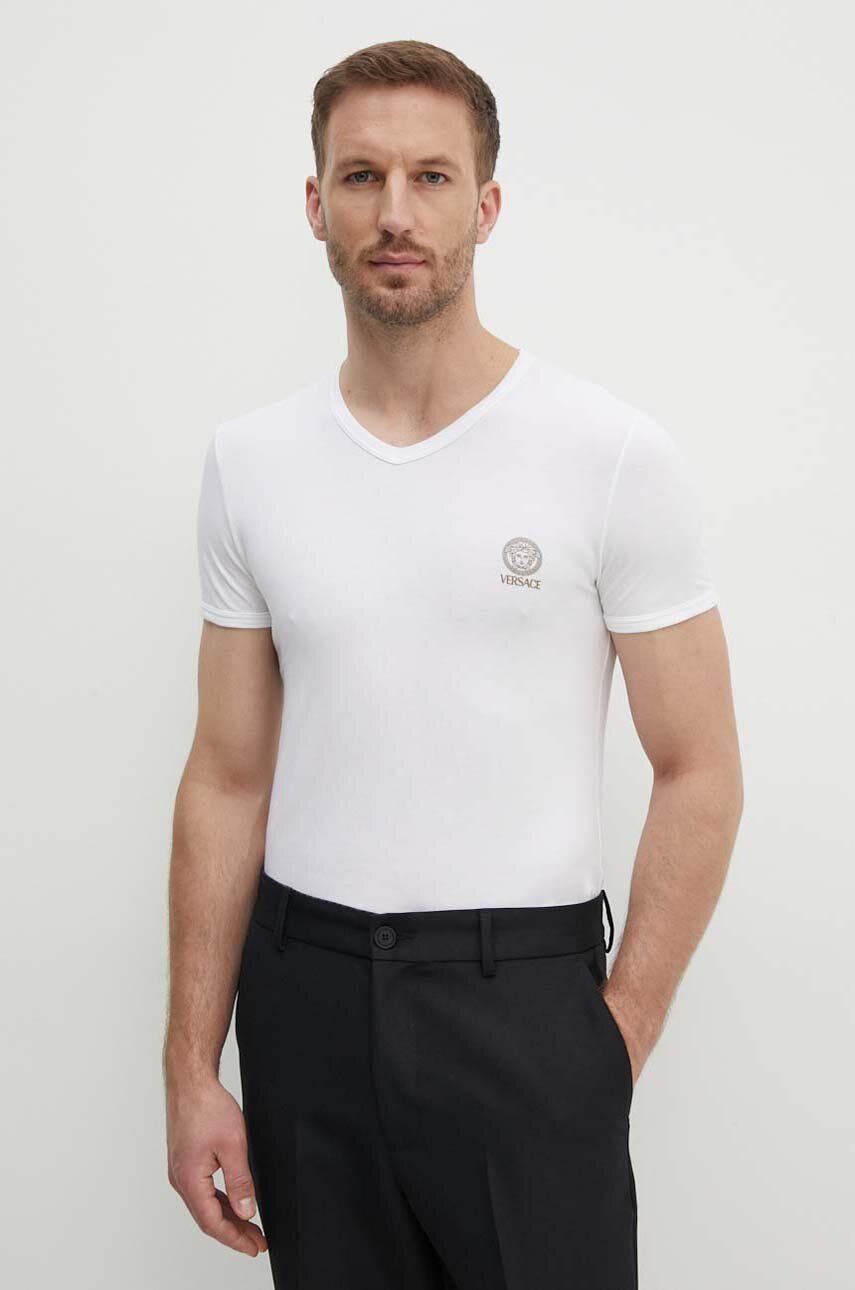 Versace tricou barbati, culoarea alb, cu imprimeu, AUU01004 1A10011