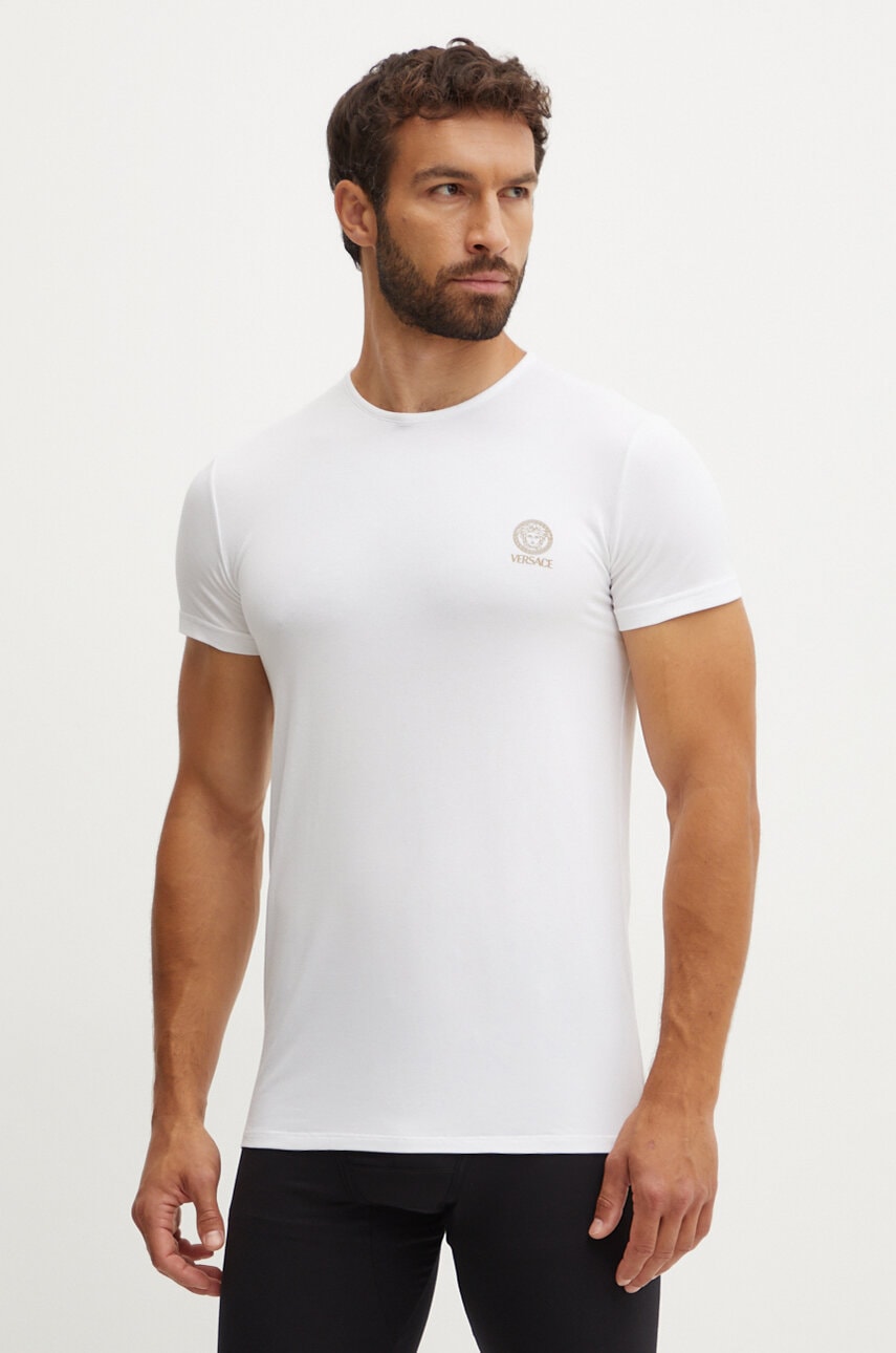 Versace tricou din bumbac barbati, culoarea alb, cu imprimeu, AUU01005 1A10011