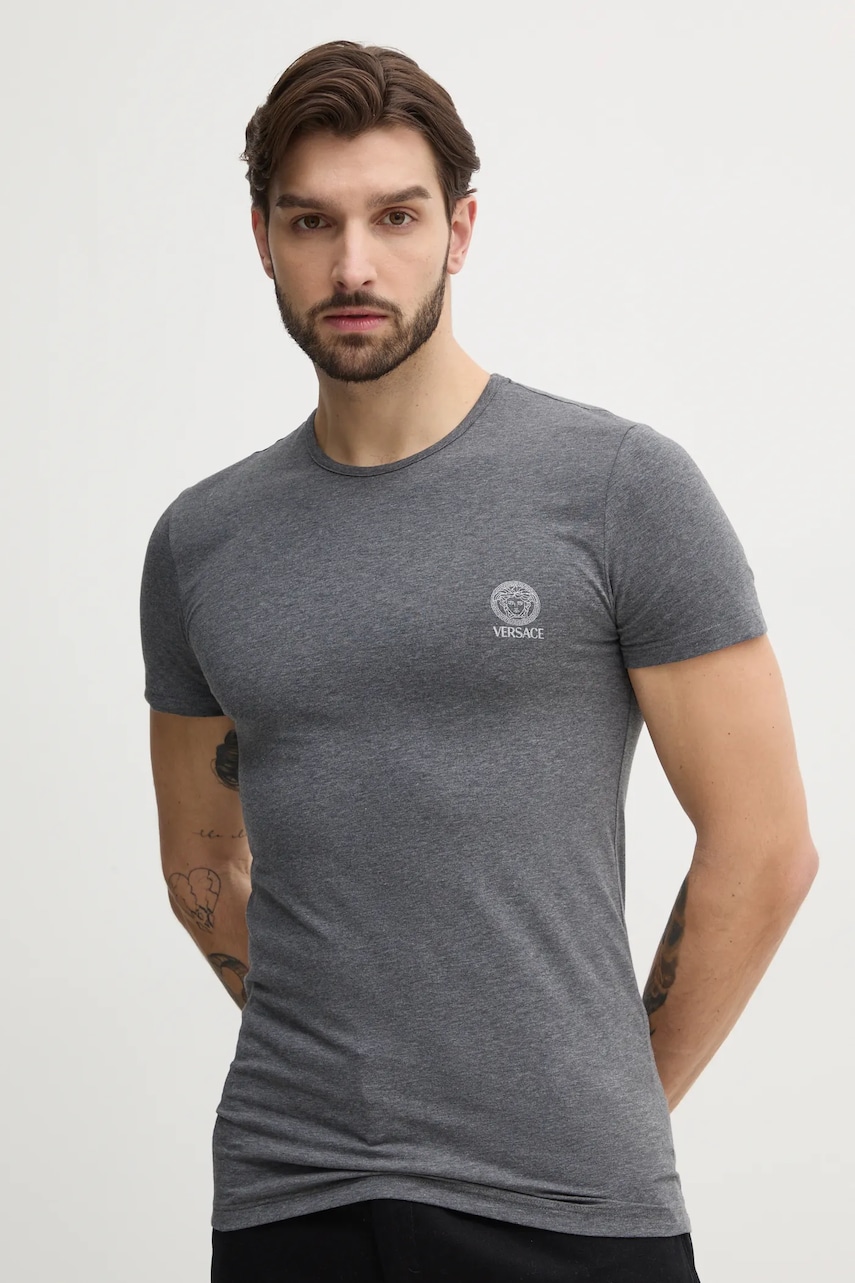 Versace tricou din bumbac bărbați, culoarea gri, cu imprimeu, AUU01005 1A10011