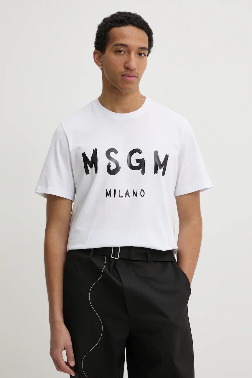 MSGM tricou din bumbac barbati, culoarea negru, cu imprimeu, 2000MM510.200002