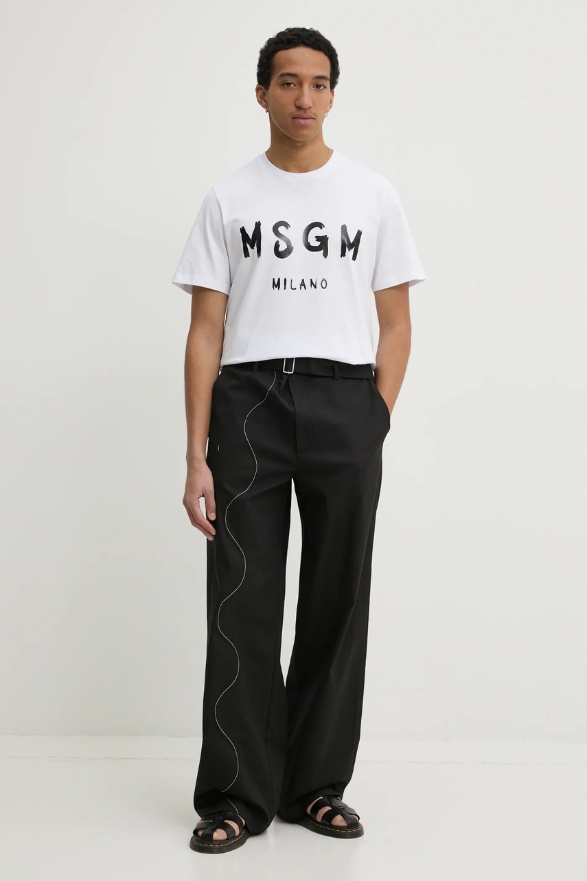 Хлопковая футболка MSGM мужская цвет чёрный с принтом 2000MM510.200002 Хлопковая футболка MSGM мужская цвет чёрный с принтом 2000MM510.200002