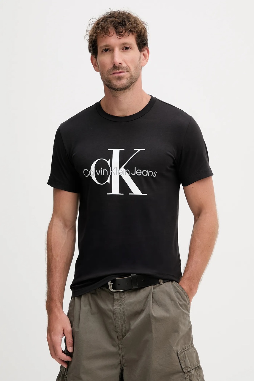 Levně Bavlněné tričko Calvin Klein Jeans pánské, černá barva, s potiskem, J30J320935