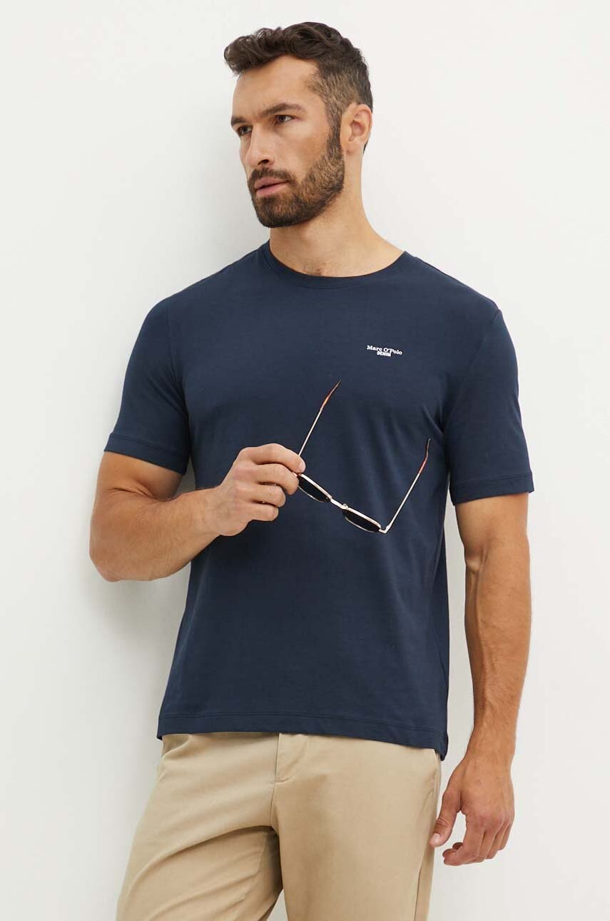 Marc O'Polo tricou din bumbac DENIM barbati, culoarea albastru marin, neted, B61202151060 Marc O'Polo tricou din bumbac DENIM barbati, culoarea albastru marin, neted, B61202151060