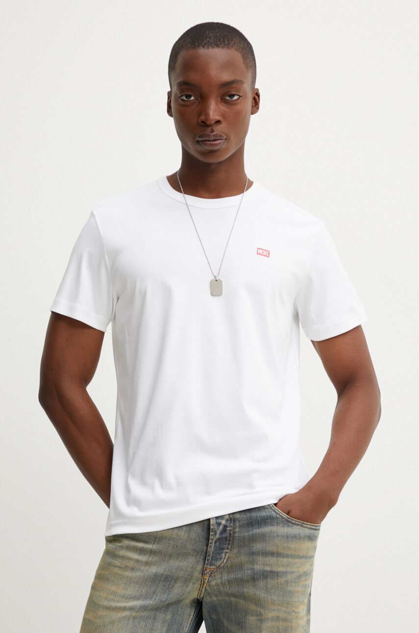 Diesel tricou din bumbac T-MIEGOR-K77 barbati, culoarea alb, cu imprimeu, A14819.0SKAF Diesel tricou din bumbac T-MIEGOR-K77 barbati, culoarea alb, cu imprimeu, A14819.0SKAF