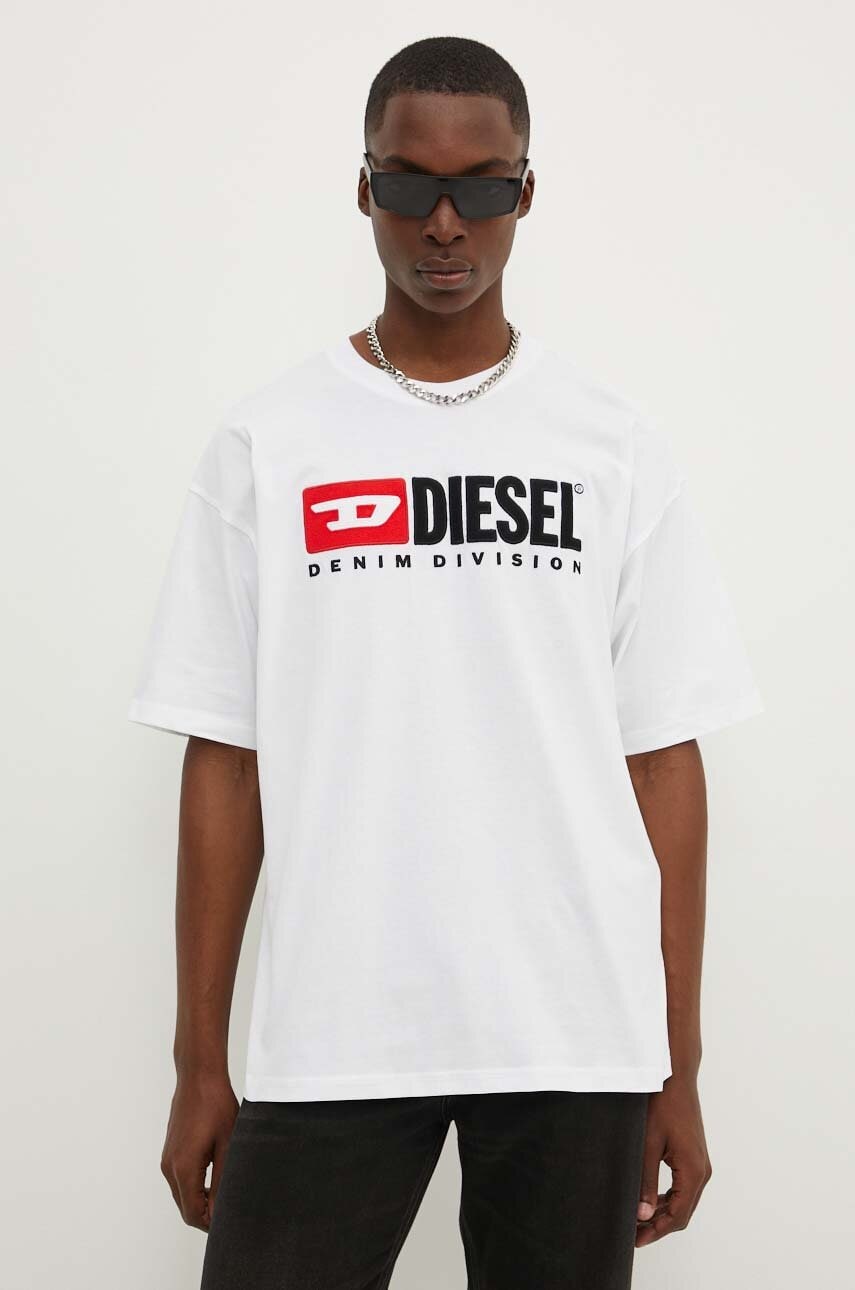 Diesel tricou din bumbac T-BOXT-DIV barbati, culoarea alb, cu imprimeu, A14943.0GRAI