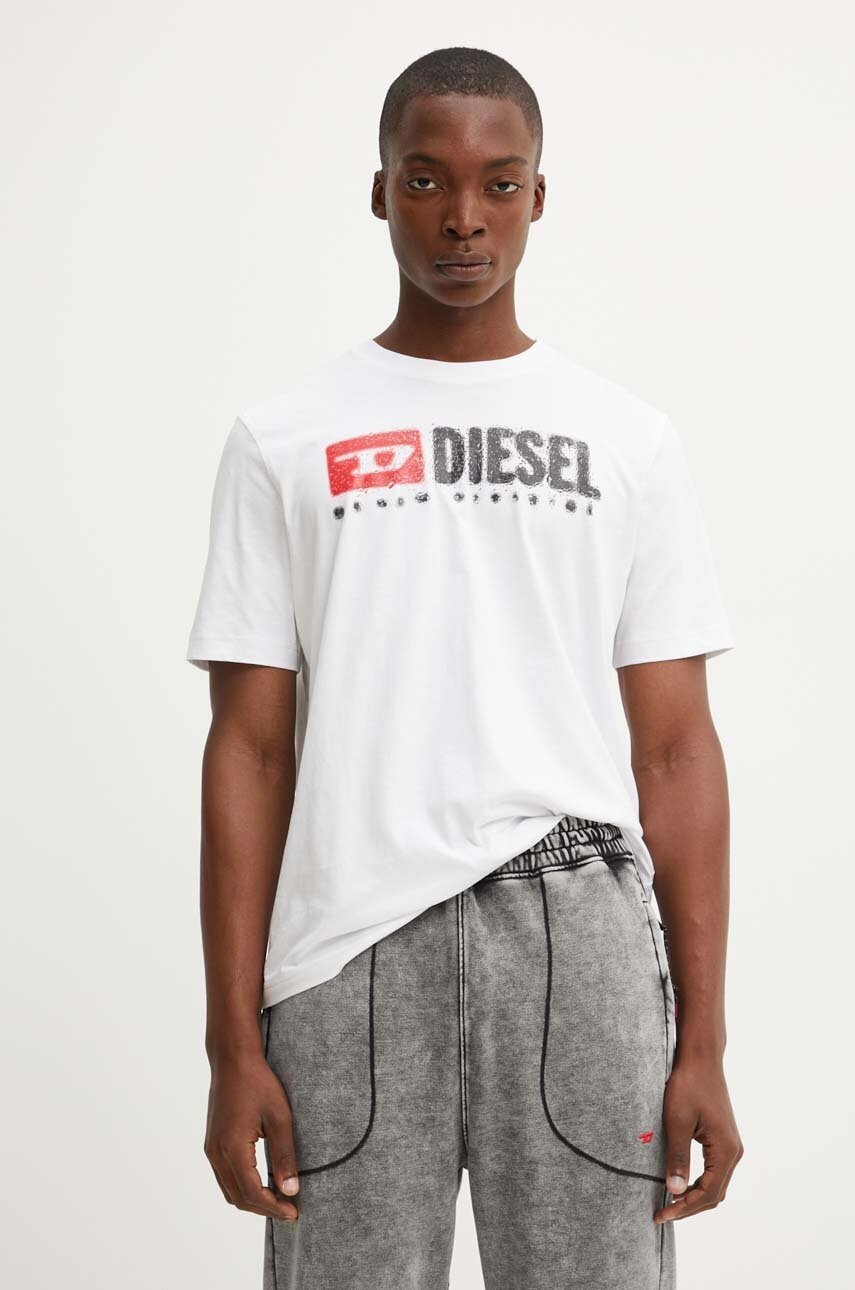 

Памучна тениска Diesel T-ADJUST-K14 в бяло с принт A15025.0GRAI, Бял