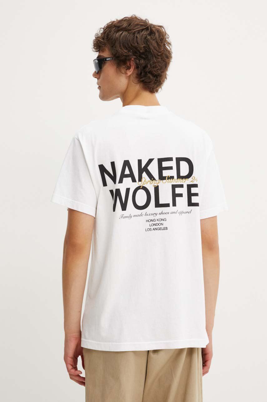 Pamučna Majica Naked Wolfe Za Muškarce, Boja: Bijela, S Tiskom, Classic.tee