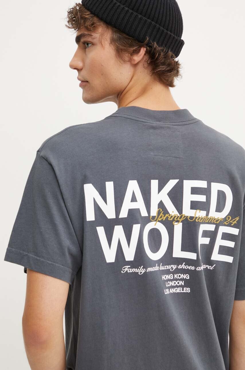 Naked Wolfe tricou din bumbac barbati, culoarea gri, cu imprimeu, classic.tee