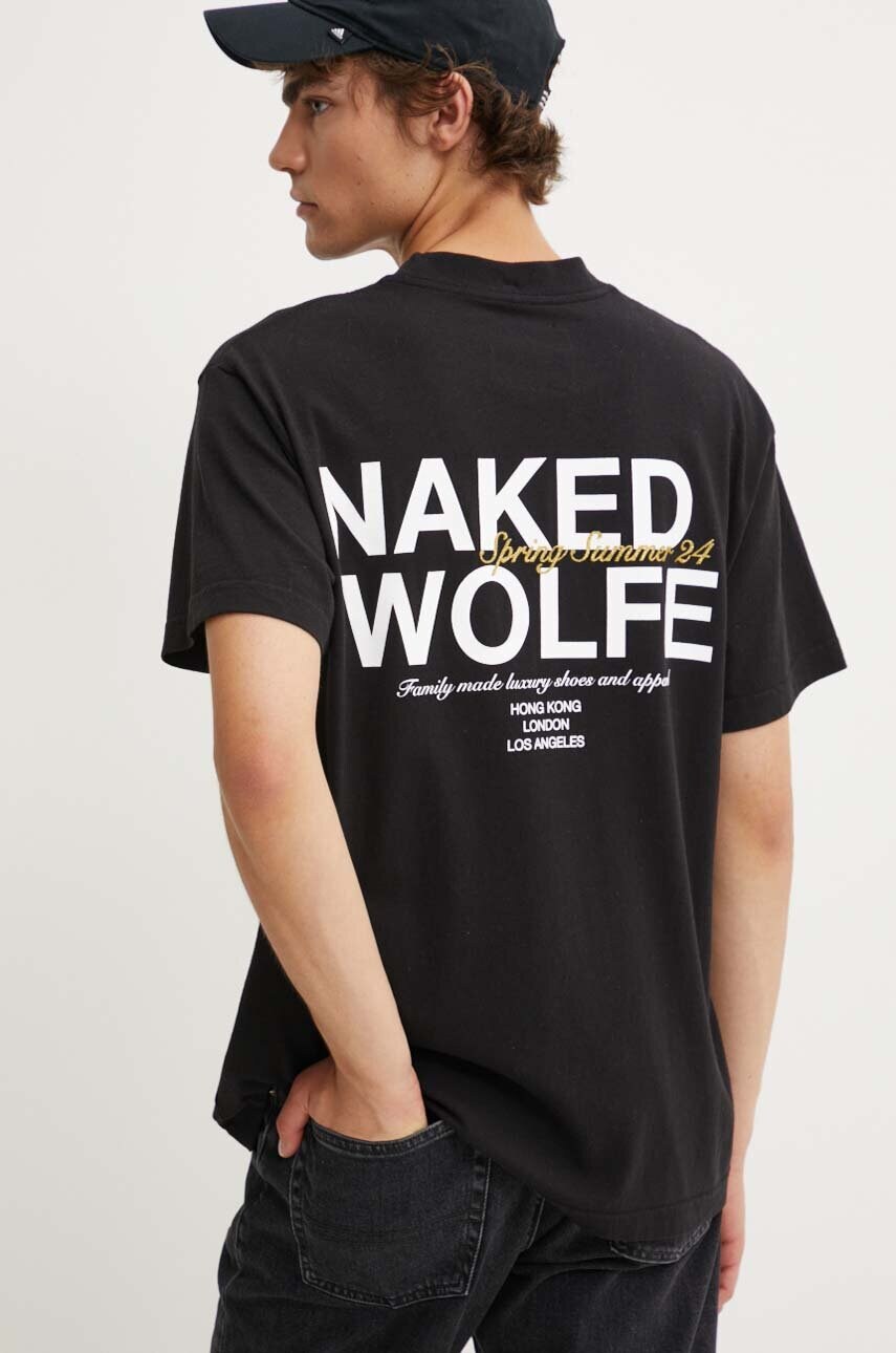 Levně Bavlněné tričko Naked Wolfe černá barva, s potiskem, classic.tee