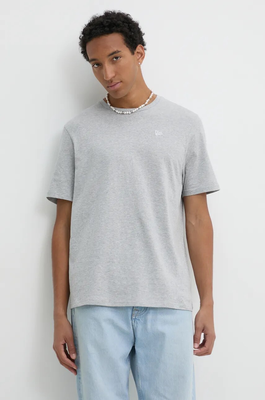 New Era tricou din bumbac barbati, culoarea gri, melanj, 60416746