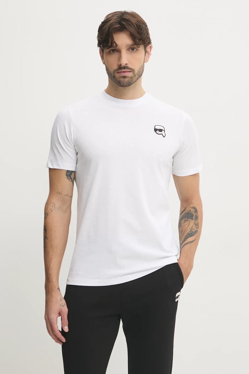 Karl Lagerfeld tricou din bumbac barbati, culoarea alb, cu imprimeu, 500224.755710