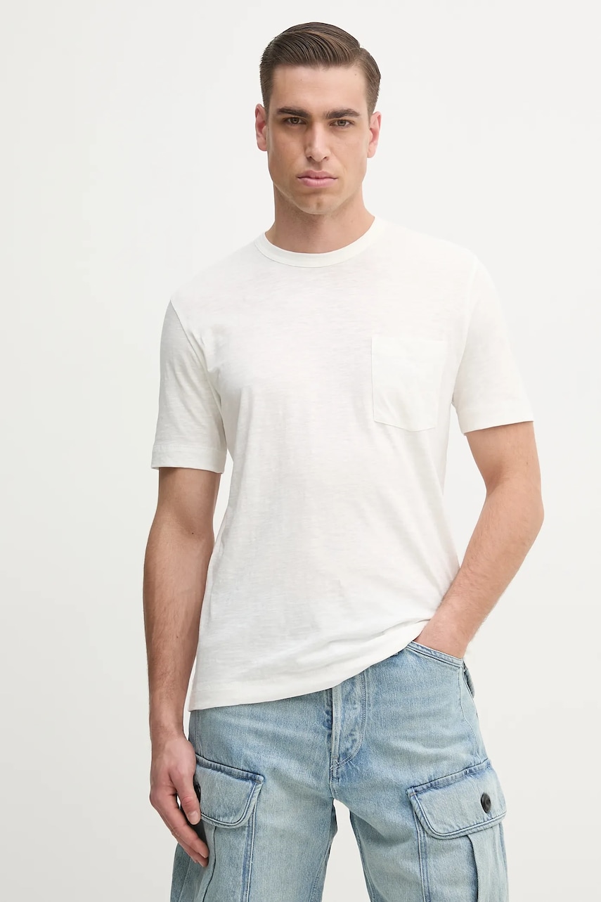 Marc O'Polo tricou din bumbac barbati, culoarea bej, uni, M23217651204 Marc O'Polo tricou din bumbac barbati, culoarea bej, uni, M23217651204