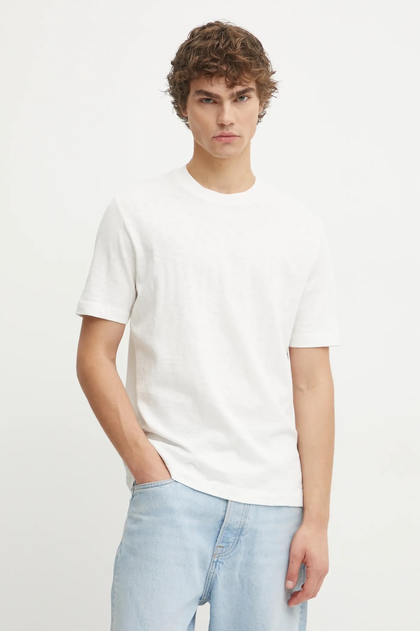 Marc O'Polo tricou din bumbac barbati, culoarea bej, neted, B61223251098 Marc O'Polo tricou din bumbac barbati, culoarea bej, neted, B61223251098