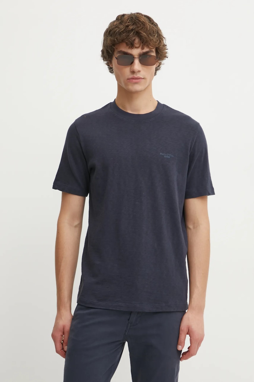 Marc O'Polo tricou din bumbac barbati, culoarea albastru marin, neted, B61223251098