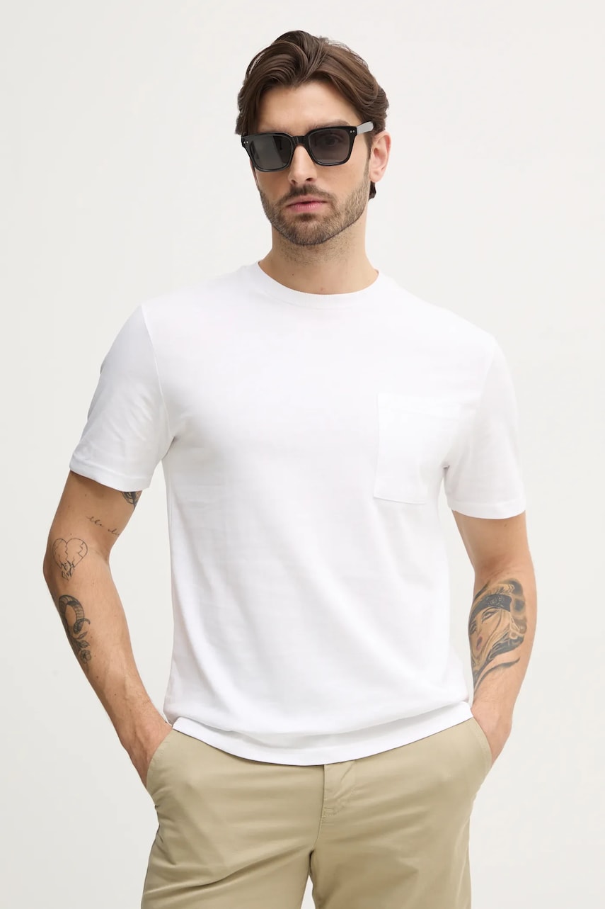United Colors of Benetton tricou din bumbac barbati, culoarea alb, neted, 3BL0U10A8 United Colors of Benetton tricou din bumbac barbati, culoarea alb, neted, 3BL0U10A8