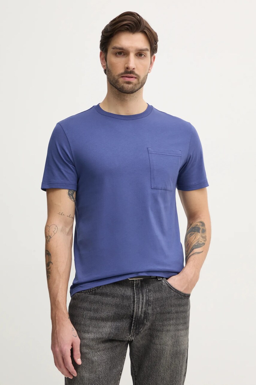 United Colors of Benetton tricou din bumbac barbati, culoarea albastru marin, neted, 3BL0U10A8