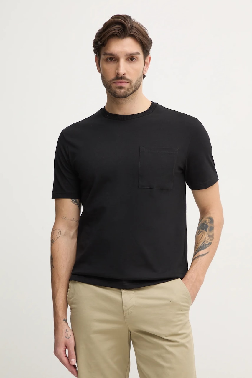 United Colors of Benetton tricou din bumbac barbati, culoarea negru, neted, 3BL0U10A8 United Colors of Benetton tricou din bumbac barbati, culoarea negru, neted, 3BL0U10A8