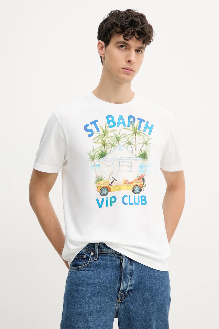 MC2 Saint Barth tricou din bumbac bărbați, culoarea alb, cu imprimeu, TSHM001 MC2 Saint Barth tricou din bumbac bărbați, culoarea alb, cu imprimeu, TSHM001