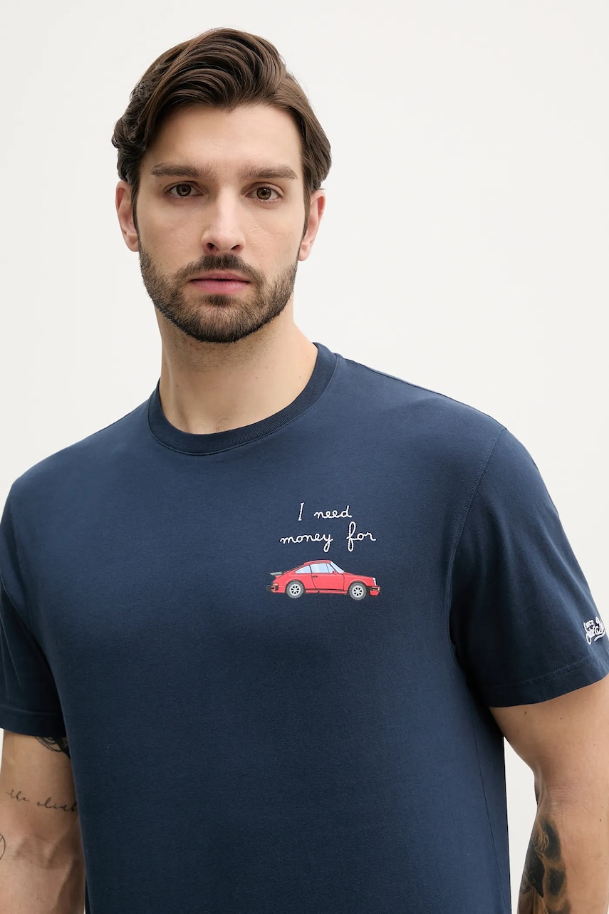 MC2 Saint Barth tricou din bumbac barbati, culoarea albastru marin, cu imprimeu, TSHM001 04989H MC2 Saint Barth tricou din bumbac barbati, culoarea albastru marin, cu imprimeu, TSHM001 04989H