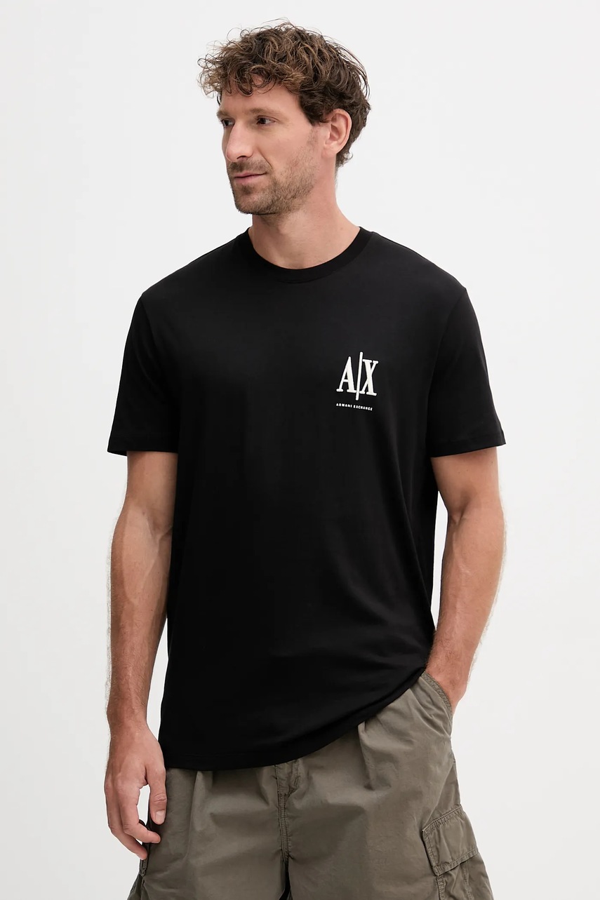 Levně Bavlněné tričko Armani Exchange pánské, černá barva, s aplikací, XM000365 AF12308