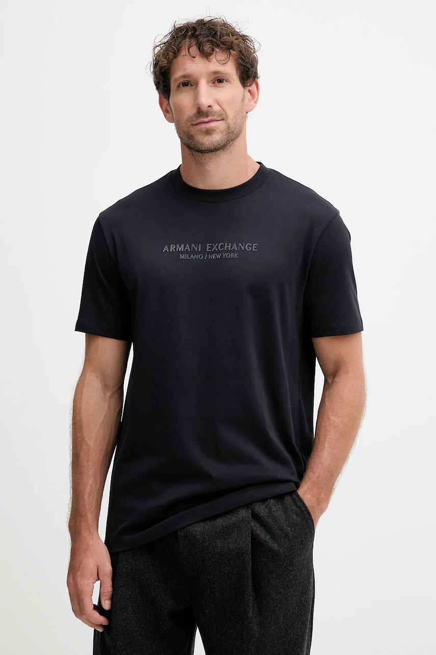 Levně Bavlněné tričko Armani Exchange pánské, černá barva, s potiskem, XM001280 AF10361