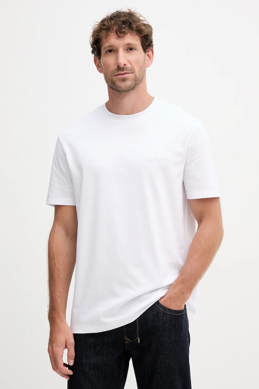 Armani Exchange tricou din bumbac culoarea alb, cu imprimeu, XM001281 AF10361