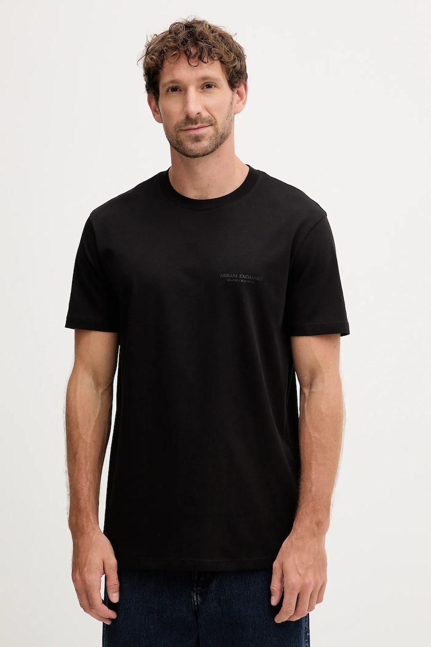 Armani Exchange tricou din bumbac culoarea negru, cu imprimeu, XM001281 AF10361