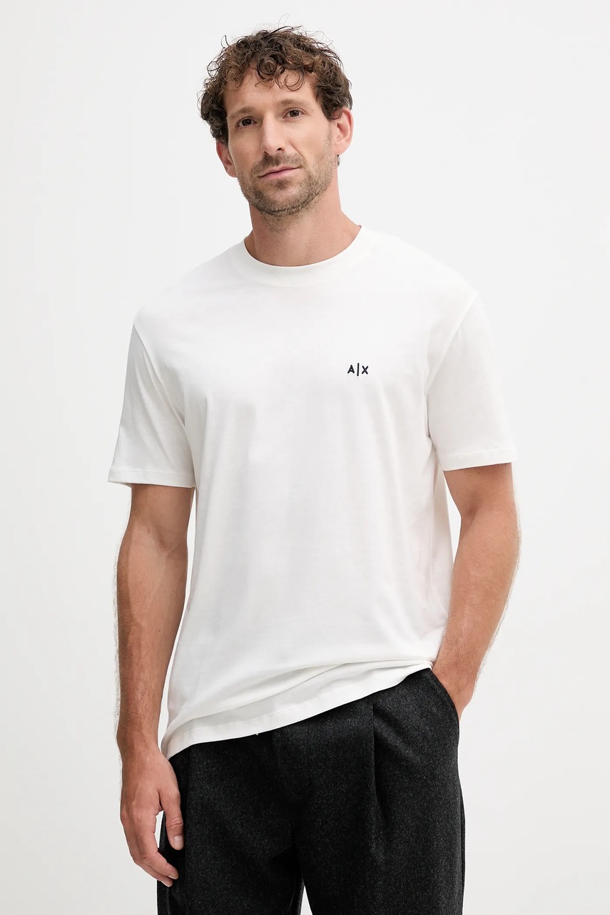 Armani Exchange tricou din bumbac culoarea bej, cu imprimeu, XM001568 AF10358