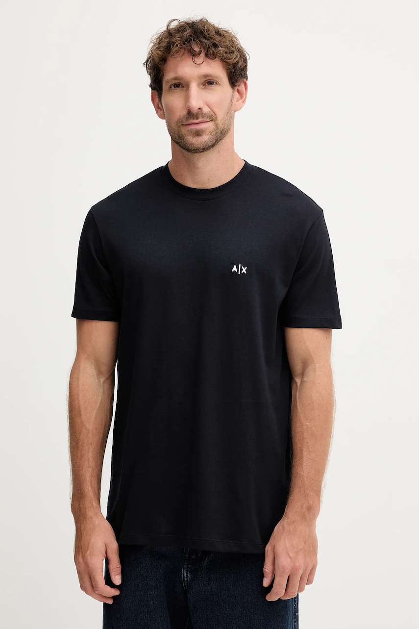 Armani Exchange tricou din bumbac culoarea bleumarin, cu imprimeu, XM001568 AF10358