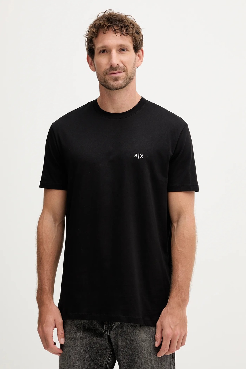 Levně Bavlněné tričko Armani Exchange pánské, černá barva, s aplikací, XM001568 AF10358