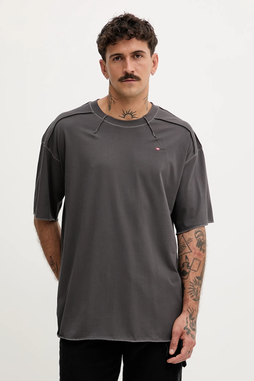 Diesel tricou din bumbac T-CRAHOR-BOXT-T1 culoarea gri, uni, A19463.0NIAX