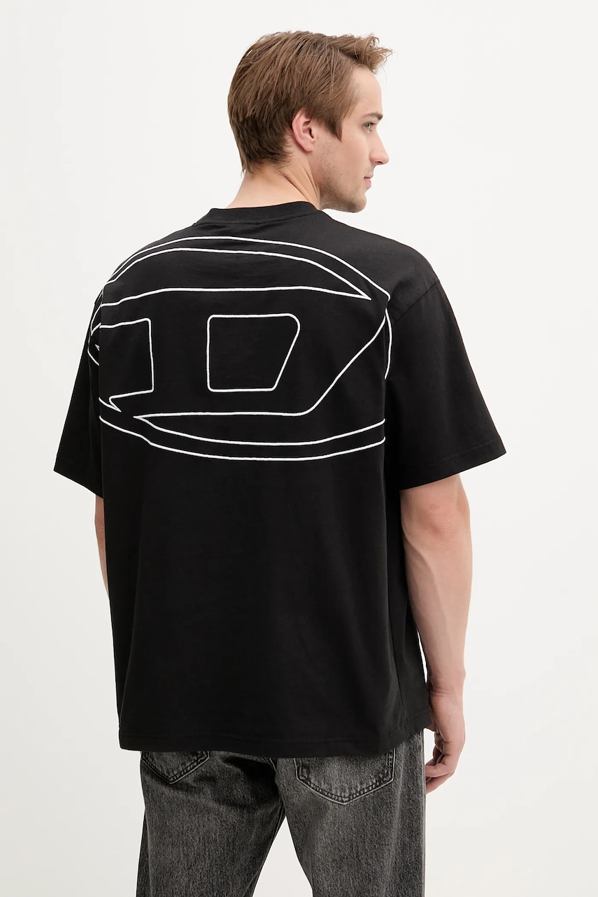 Diesel tricou din bumbac T-BOGGY-MEGOVAL-D culoarea negru, cu imprimeu, A11302.0HGAM