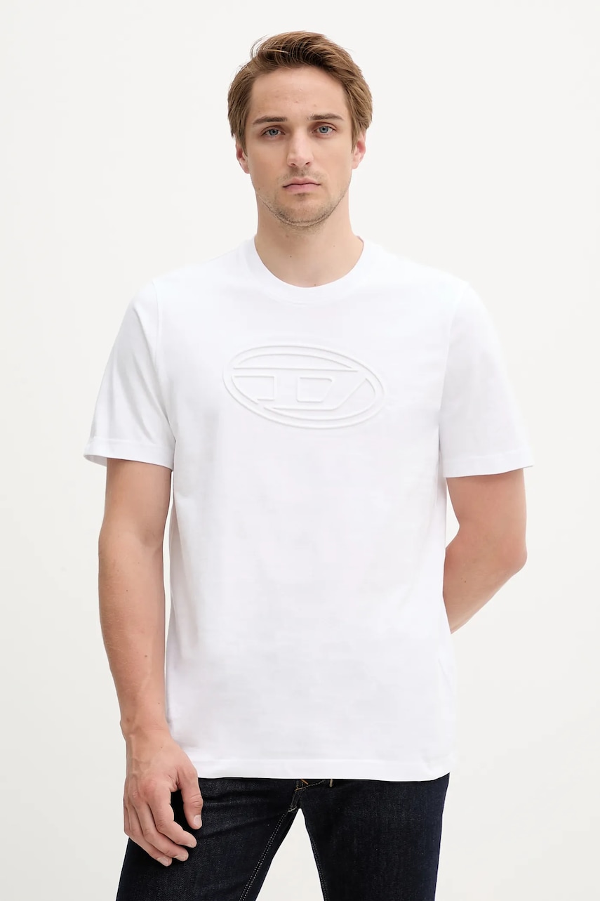 Diesel tricou din bumbac T-ADJUST-BIGOVAL culoarea alb, cu imprimeu, A17402.0NJBM