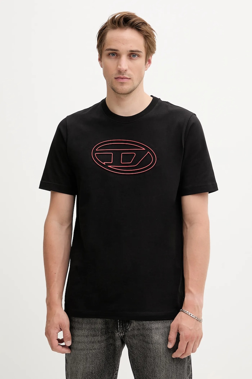 Diesel tricou din bumbac T-ADJUST-BIGOVAL culoarea negru, cu imprimeu, A17402.0NJBM