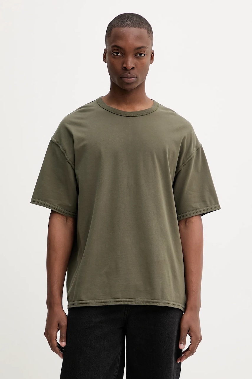 American Vintage tricou din bumbac culoarea verde, uni, MFAZ02C