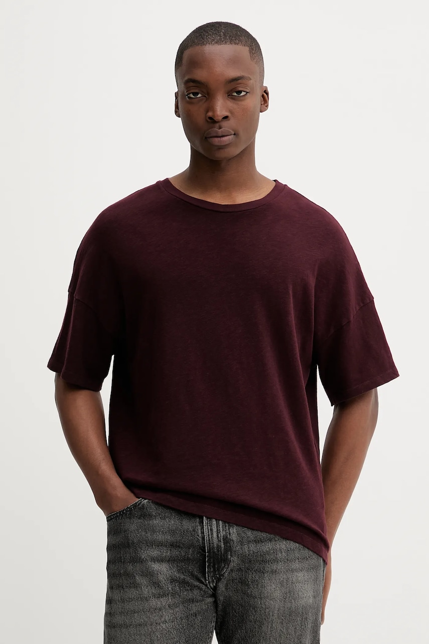American Vintage tricou din bumbac culoarea bordo, uni, MSON02AG