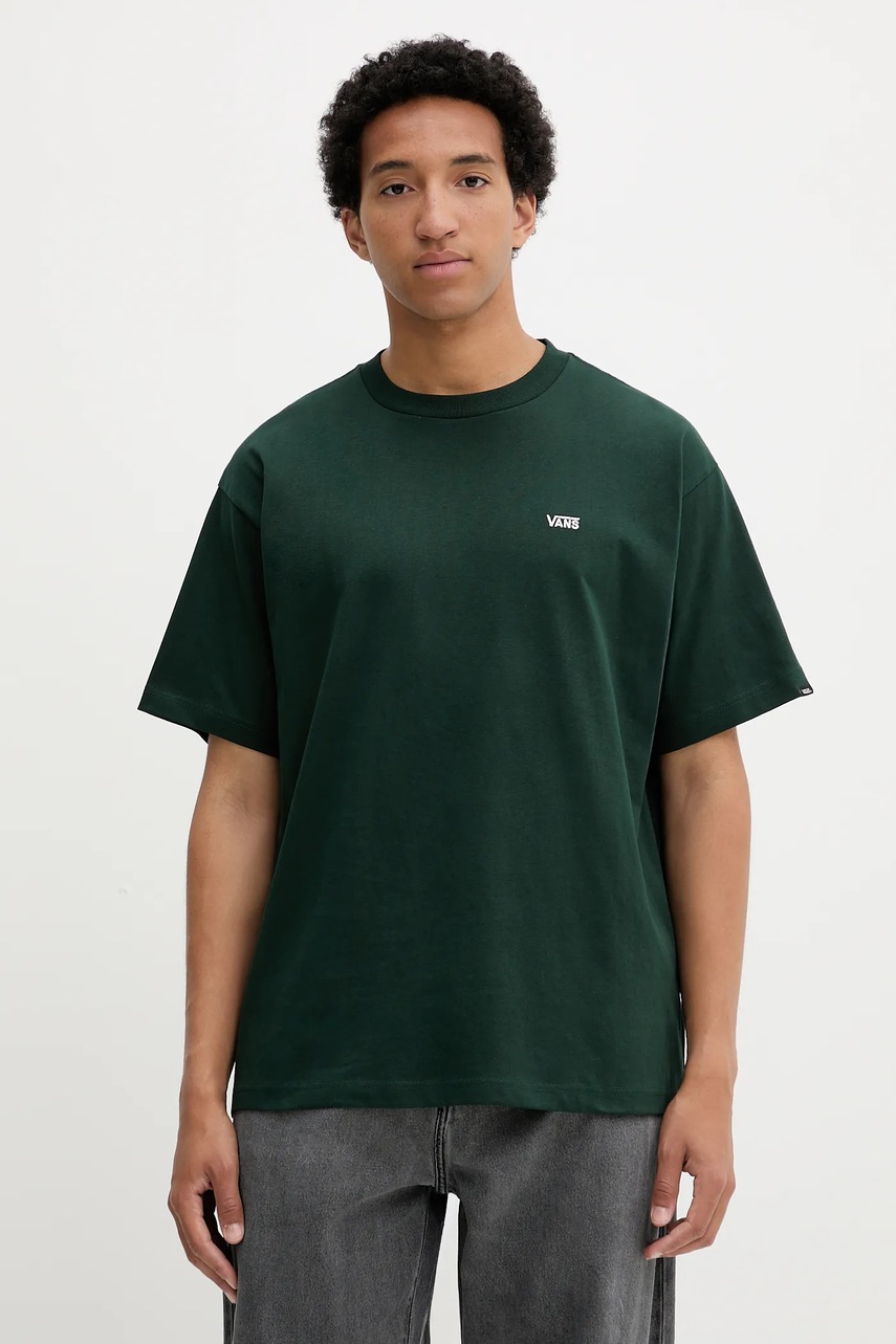 Vans tricou din bumbac culoarea verde, uni, VN000P1PPRM1