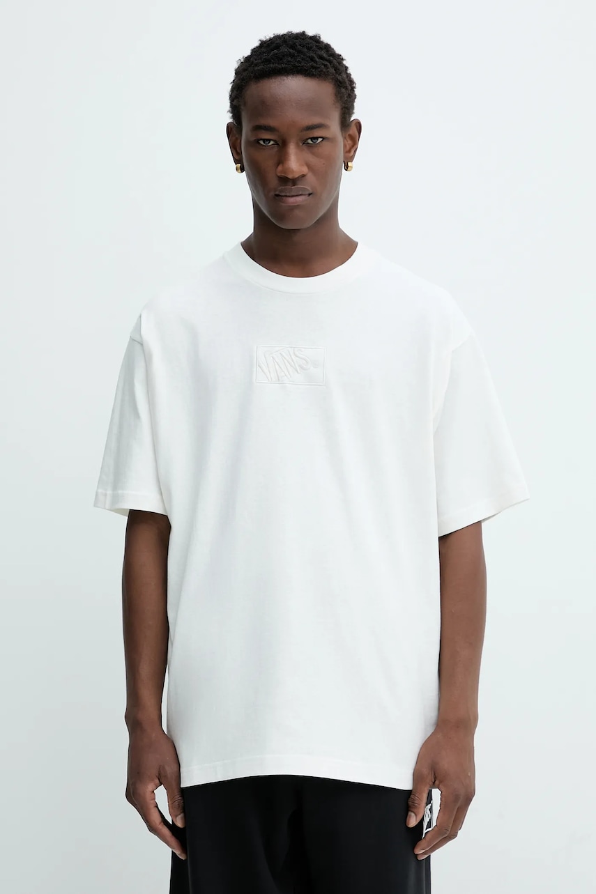 Vans tricou din bumbac culoarea bej, cu imprimeu, VN000RAPFS81