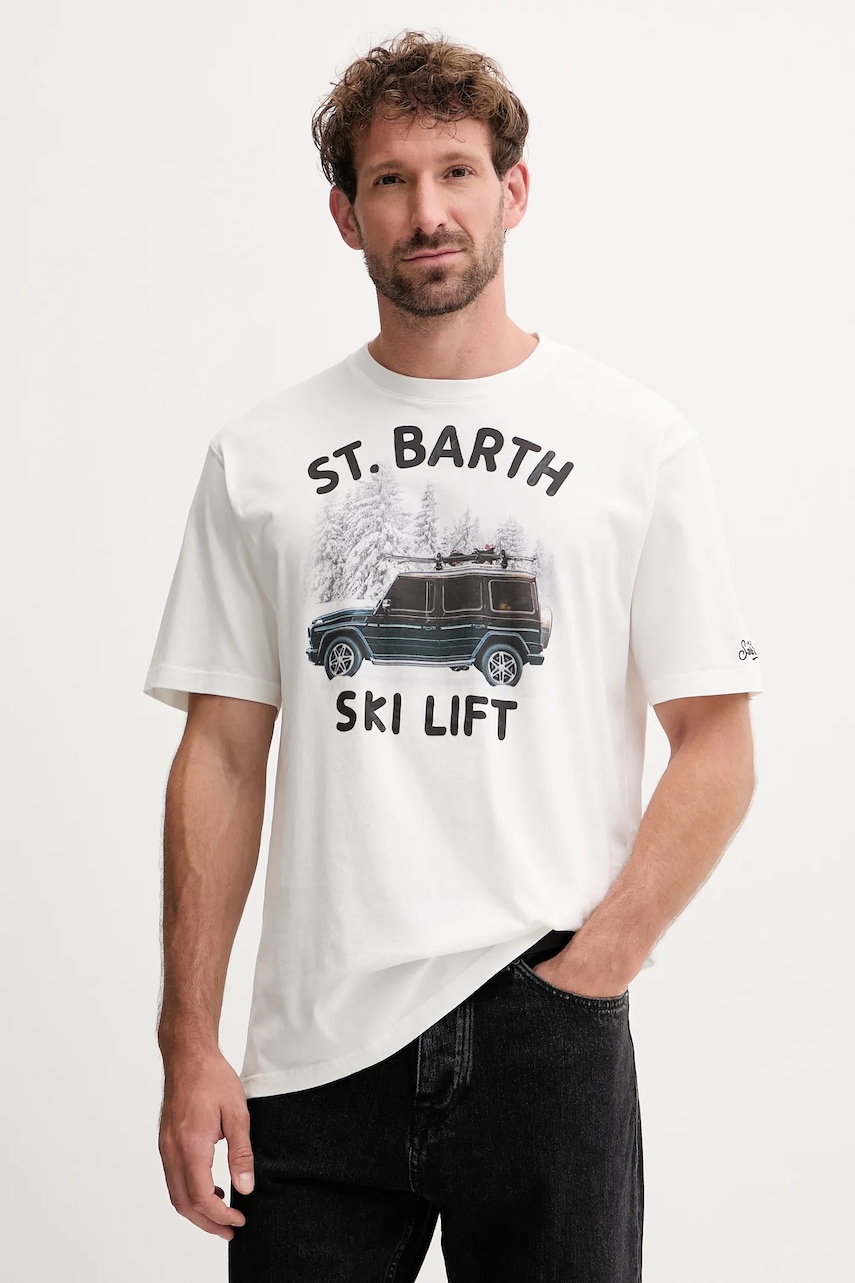 Levně Bavlněné tričko MC2 Saint Barth pánské, bílá barva, s potiskem, ARN0004