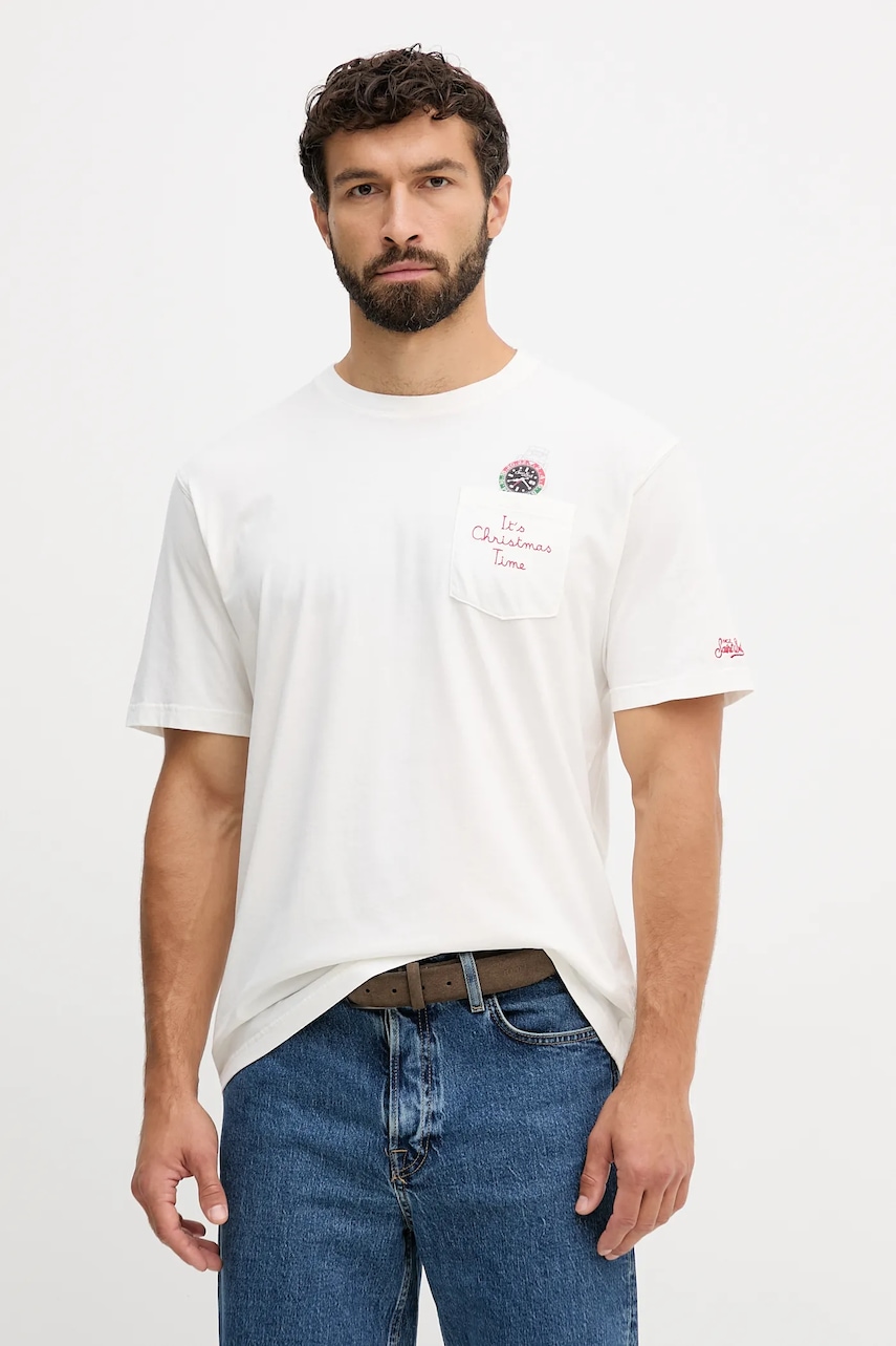 MC2 Saint Barth tricou din bumbac culoarea bej, cu imprimeu, CONR0002