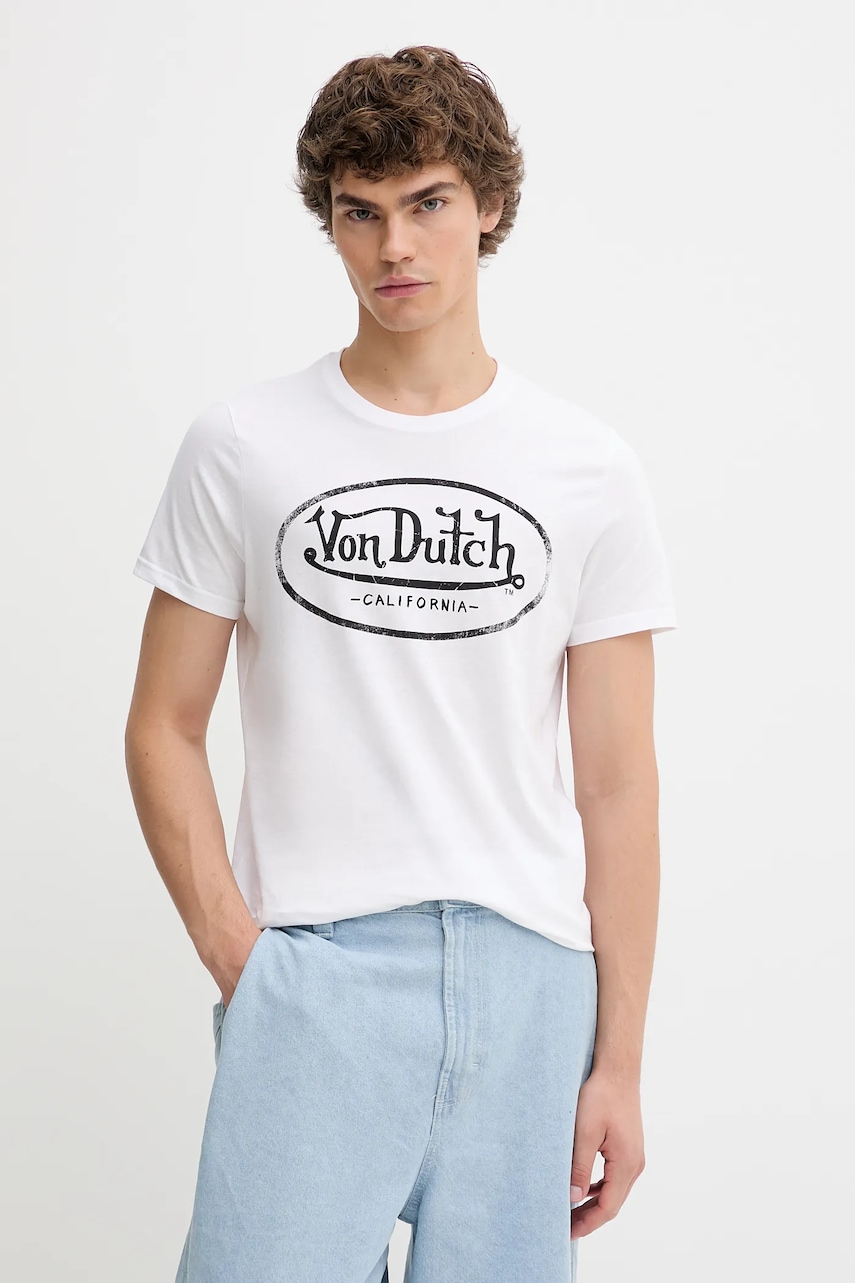 Von Dutch tricou din bumbac culoarea alb, cu imprimeu, VD.1.TRC.AARON
