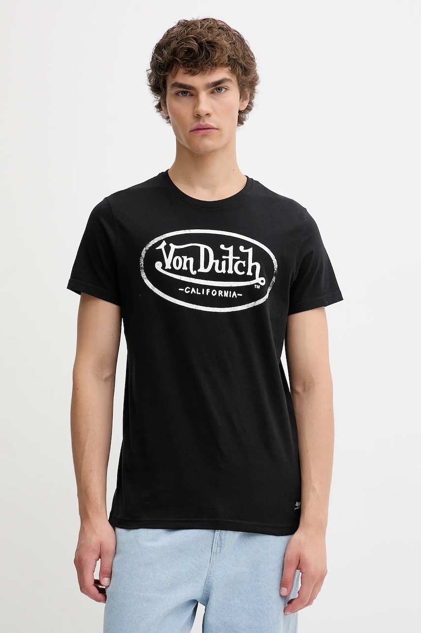 Von Dutch tricou din bumbac culoarea negru, cu imprimeu, VD.1.TRC.AARON