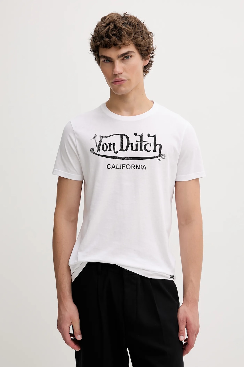 Von Dutch tricou din bumbac culoarea alb, cu imprimeu, VD.1.TSC.FIRST