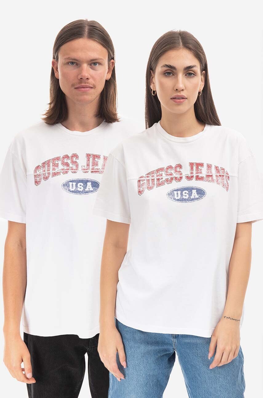 

Хлопковая футболка Guess цвет белый узорная M2BI06.KBB50-G046