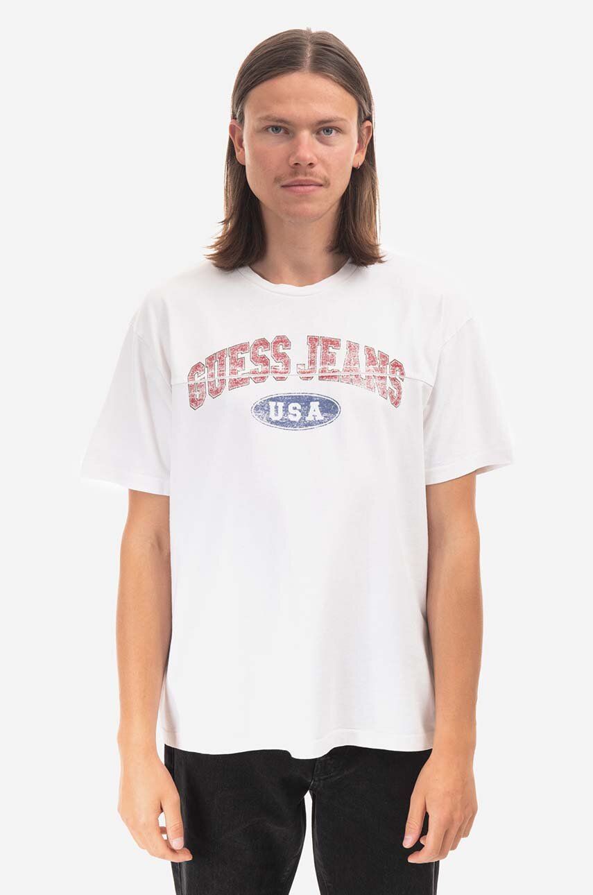 Βαμβακερό μπλουζάκι Guess χρώμα: άσπρο, Koszulka GUESS USA Gusa Pieced Logo Tee M2BI06KBB50 G046 φωτογραφία