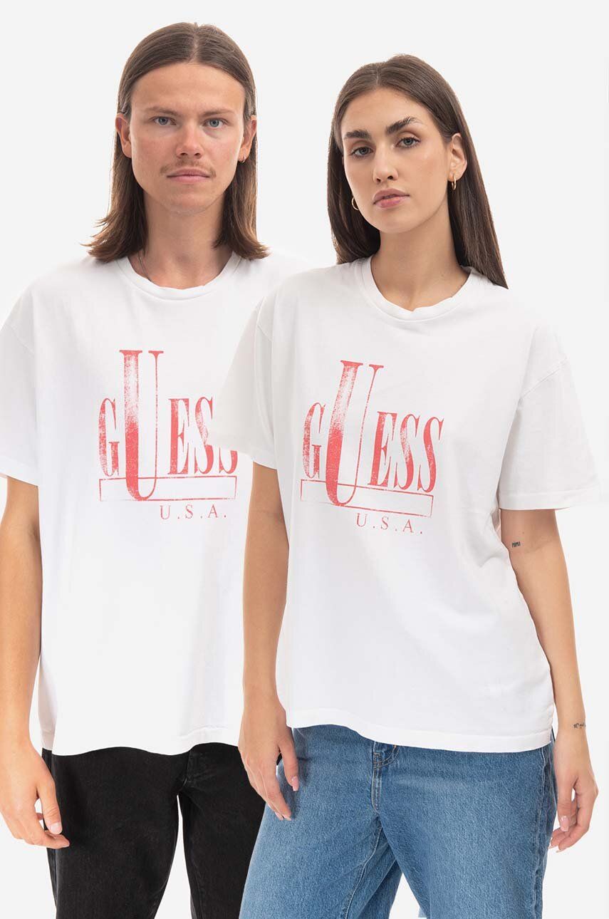 Guess U.S.A. Βαμβακερό μπλουζάκι Guess χρώμα: άσπρο, Koszulka GUESS USA Gusa Capital Logo Tee M2BI08KBB50 G046