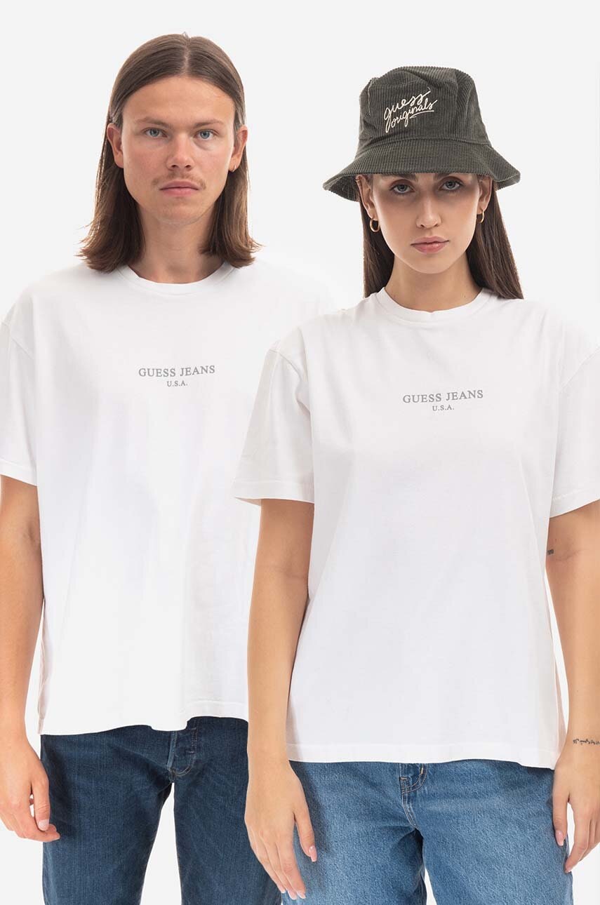 Levně Bavlněné tričko Guess bílá barva, s potiskem, M2BI01KBB50 JBLK, M2BI01.KBB50-G046