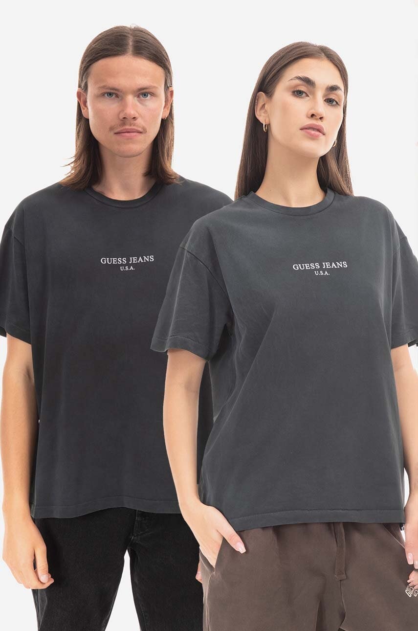 

Хлопковая футболка Guess цвет чёрный с принтом