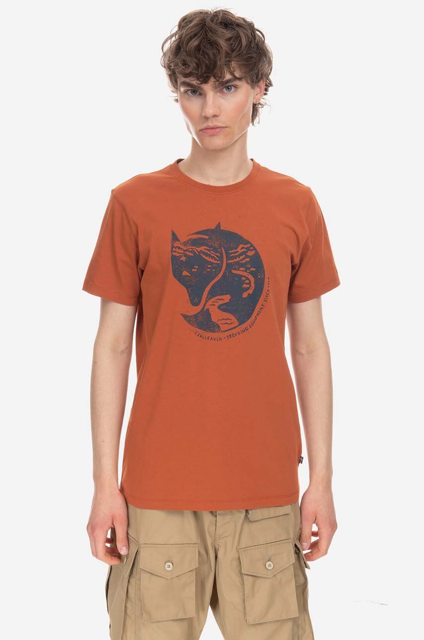 Fjallraven tricou din bumbac culoarea portocaliu, cu imprimeu F87220.243-243
